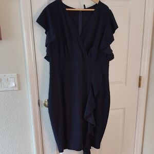Miusol Blue Ruffled Asymmetrical Cocktail Dress 4XL